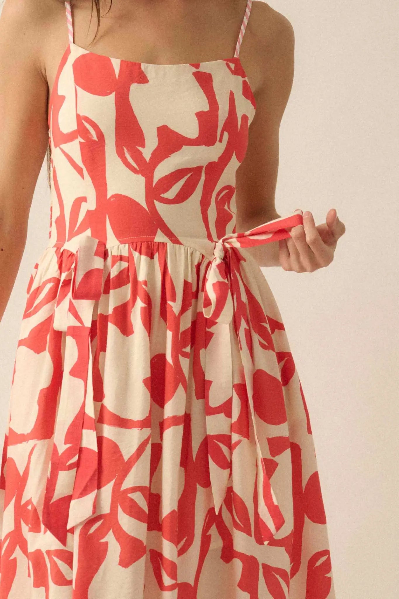 bold midi dress Bold Bouquet Abstract Floral Pocket Midi Dress Coral Red / S