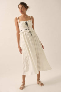 Sweet Prelude Striped Ribbon-Trim Midi Dress - ShopPromesa