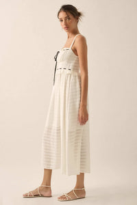 Sweet Prelude Striped Ribbon-Trim Midi Dress - ShopPromesa