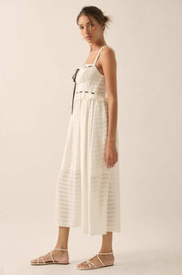 Sweet Prelude Striped Ribbon-Trim Midi Dress - ShopPromesa