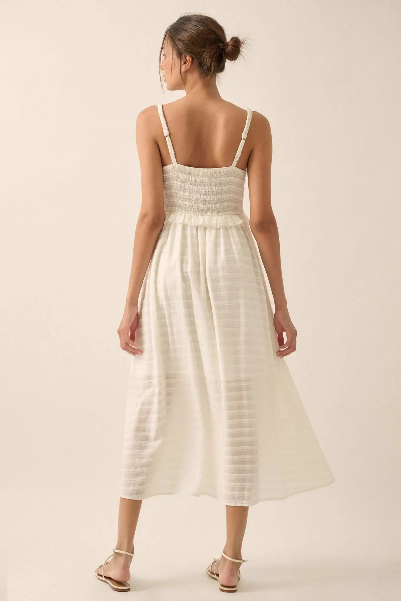 Sweet Prelude Striped Ribbon-Trim Midi Dress - ShopPromesa