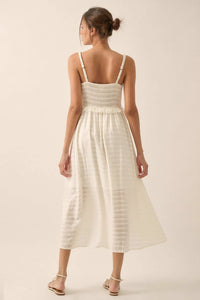 Sweet Prelude Striped Ribbon-Trim Midi Dress - ShopPromesa