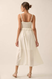 Sweet Prelude Striped Ribbon-Trim Midi Dress - ShopPromesa