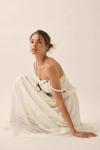 Sweet Prelude Striped Ribbon-Trim Midi Dress - ShopPromesa