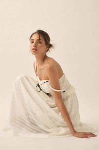 Sweet Prelude Striped Ribbon-Trim Midi Dress - ShopPromesa