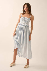 Sweet Prelude Striped Ribbon-Trim Midi Dress - ShopPromesa