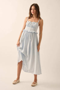 Sweet Prelude Striped Ribbon-Trim Midi Dress - ShopPromesa