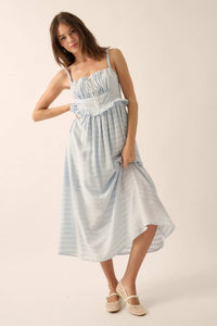 Sweet Prelude Striped Ribbon-Trim Midi Dress - ShopPromesa