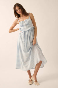Sweet Prelude Striped Ribbon-Trim Midi Dress - ShopPromesa