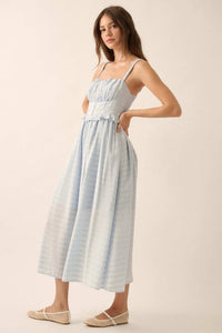 Sweet Prelude Striped Ribbon-Trim Midi Dress - ShopPromesa