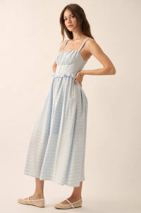 Sweet Prelude Striped Ribbon-Trim Midi Dress - ShopPromesa