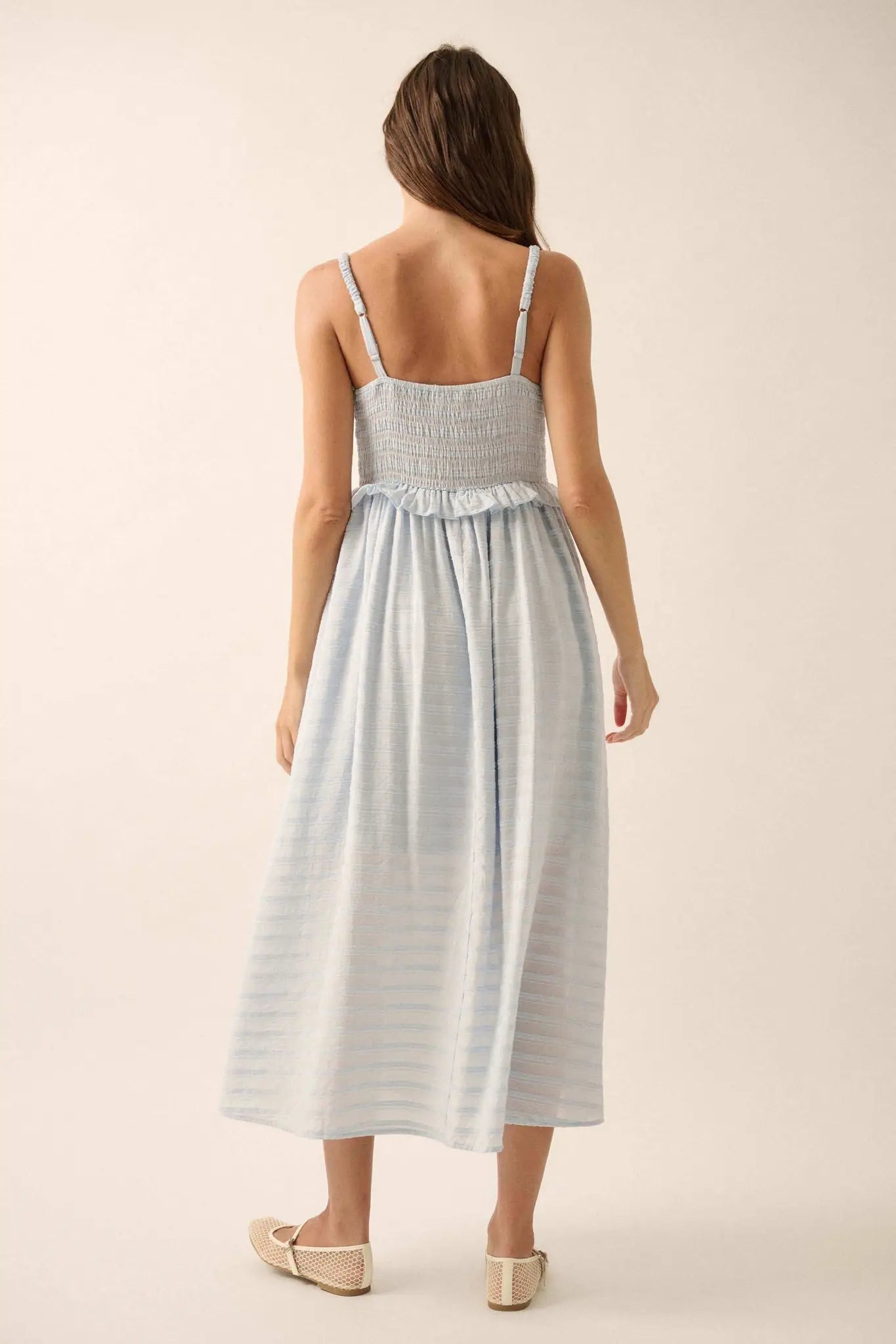 Sweet Prelude Striped Ribbon-Trim Midi Dress - ShopPromesa