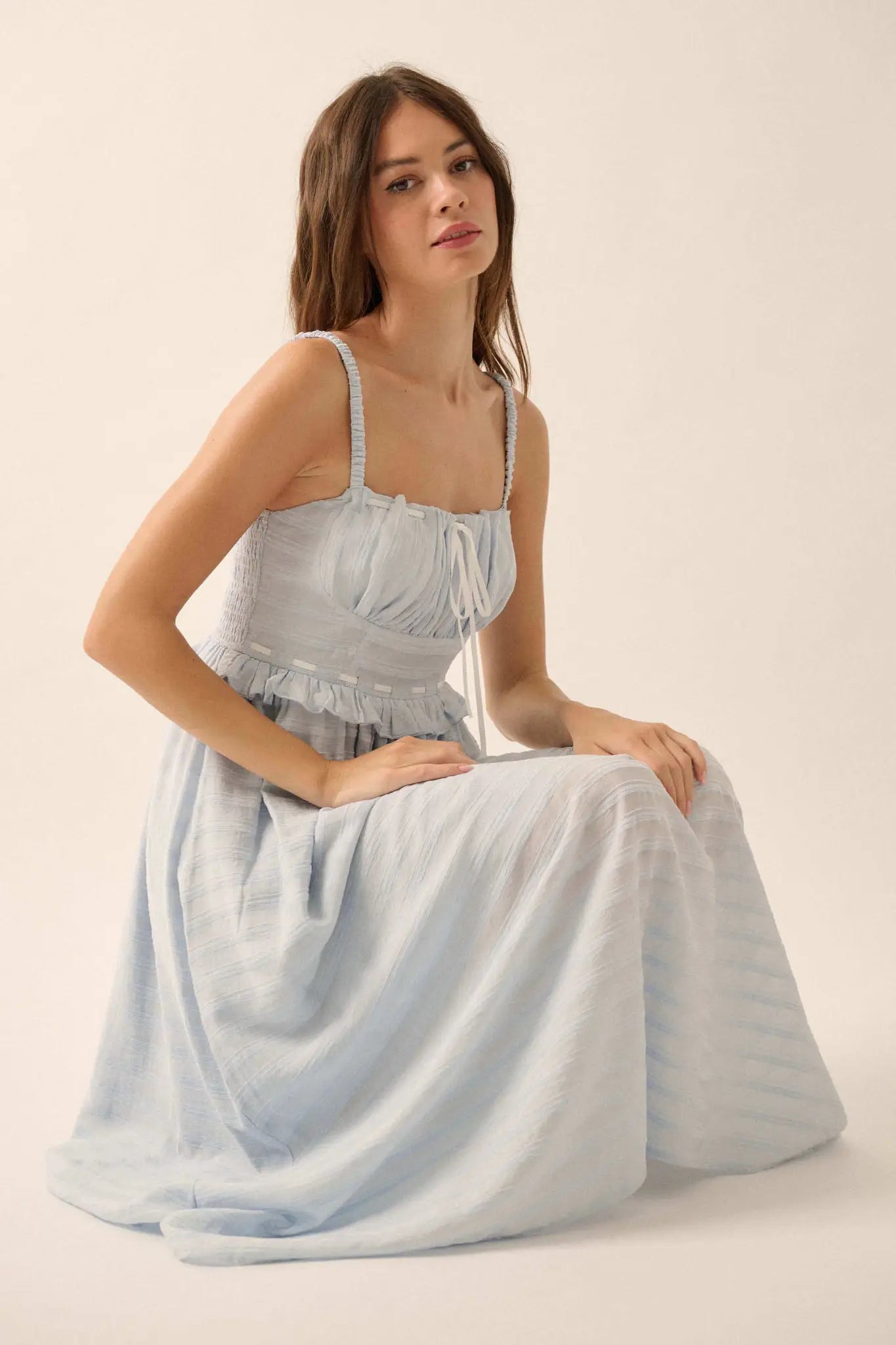 Sweet Prelude Striped Ribbon-Trim Midi Dress - ShopPromesa