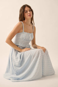 Sweet Prelude Striped Ribbon-Trim Midi Dress - ShopPromesa