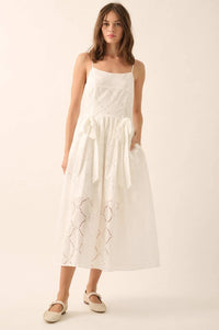Sunday Girl Eyelet Lace Bow-Detail Midi Dress - ShopPromesa