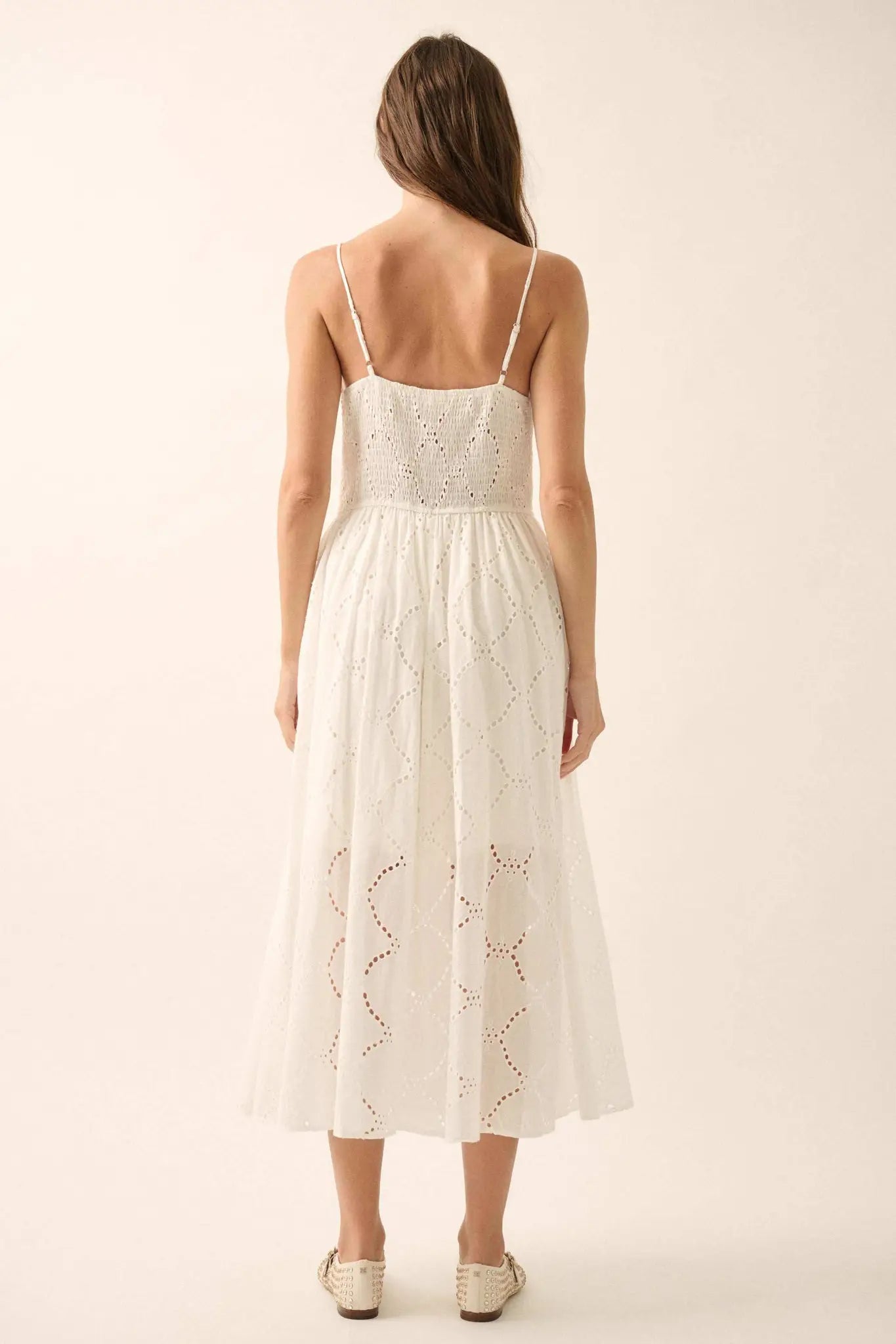 Sunday Girl Eyelet Lace Bow-Detail Midi Dress - ShopPromesa