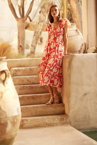 Striking Stems Abstract Floral Ruffle Midi Dress - ShopPromesa