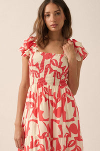 Striking Stems Abstract Floral Ruffle Midi Dress - ShopPromesa