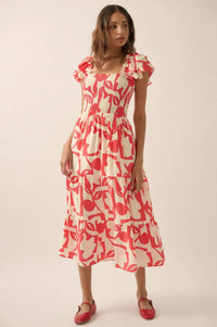 Striking Stems Abstract Floral Ruffle Midi Dress - ShopPromesa