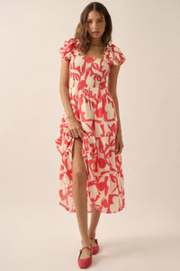 Striking Stems Abstract Floral Ruffle Midi Dress - ShopPromesa