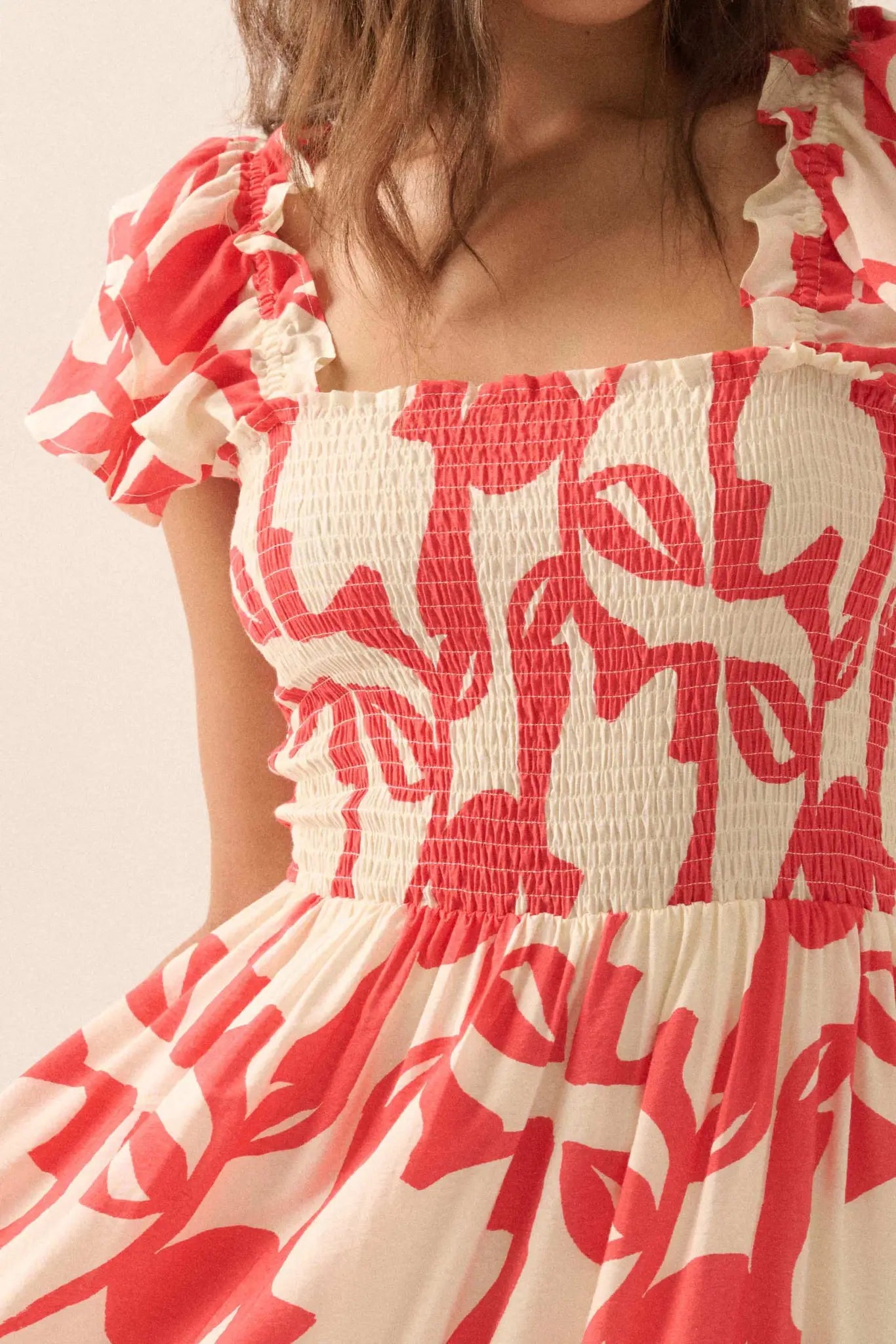 Striking Stems Abstract Floral Ruffle Midi Dress - ShopPromesa