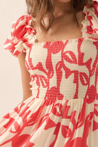 Striking Stems Abstract Floral Ruffle Midi Dress - ShopPromesa