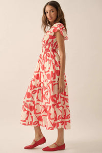 Striking Stems Abstract Floral Ruffle Midi Dress - ShopPromesa