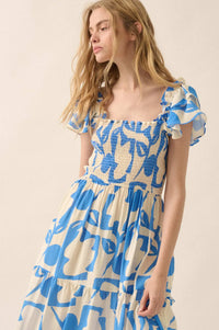 Striking Stems Abstract Floral Ruffle Midi Dress - ShopPromesa