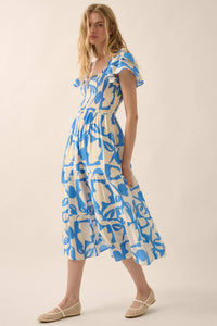 Striking Stems Abstract Floral Ruffle Midi Dress - ShopPromesa
