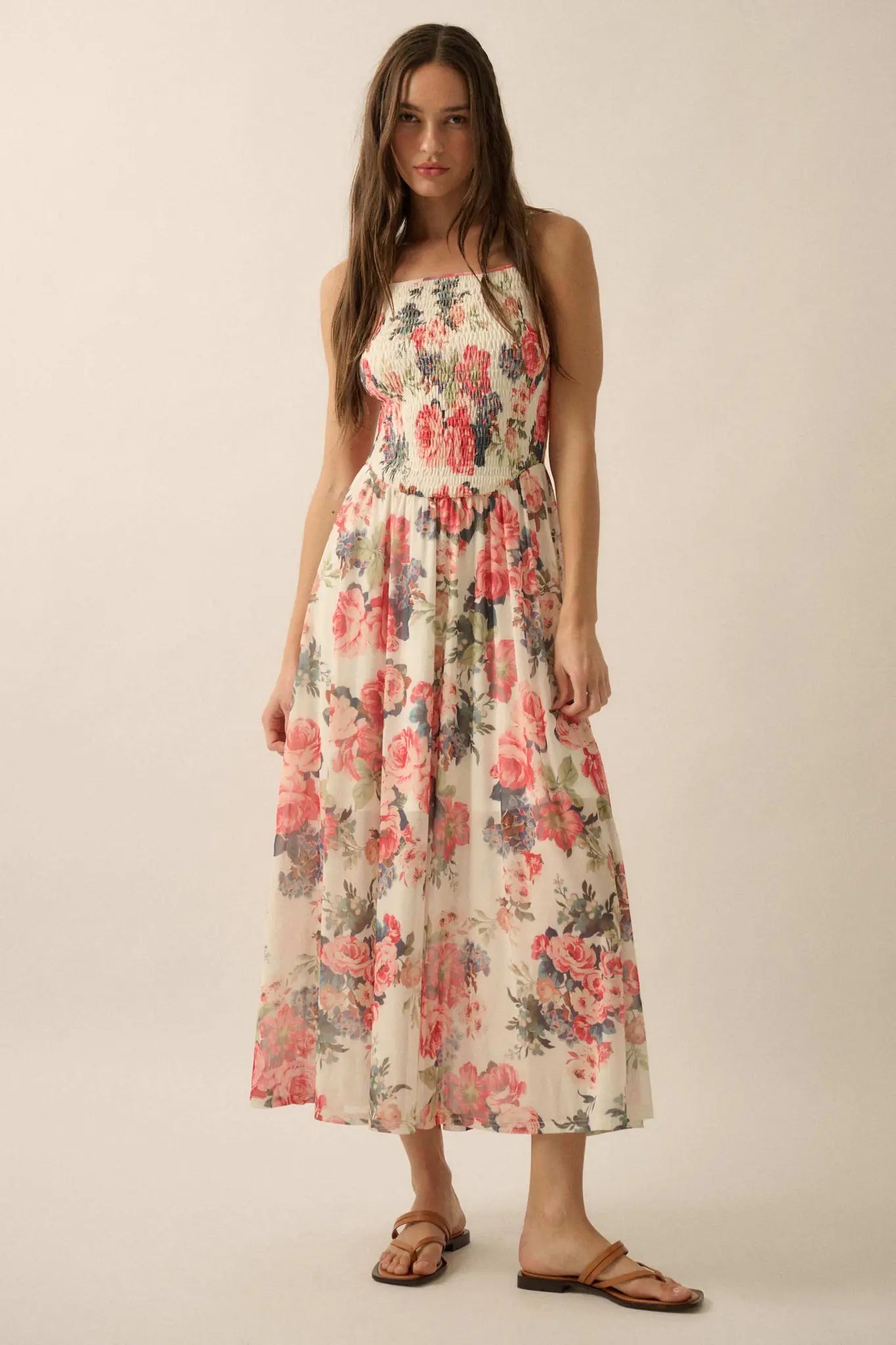Bloom to Life Floral Mesh Smocked Maxi Dress - ShopPromesa