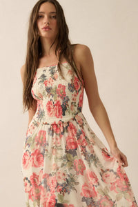 Bloom to Life Floral Mesh Smocked Maxi Dress - ShopPromesa