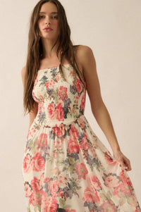 Bloom to Life Floral Mesh Smocked Maxi Dress - ShopPromesa