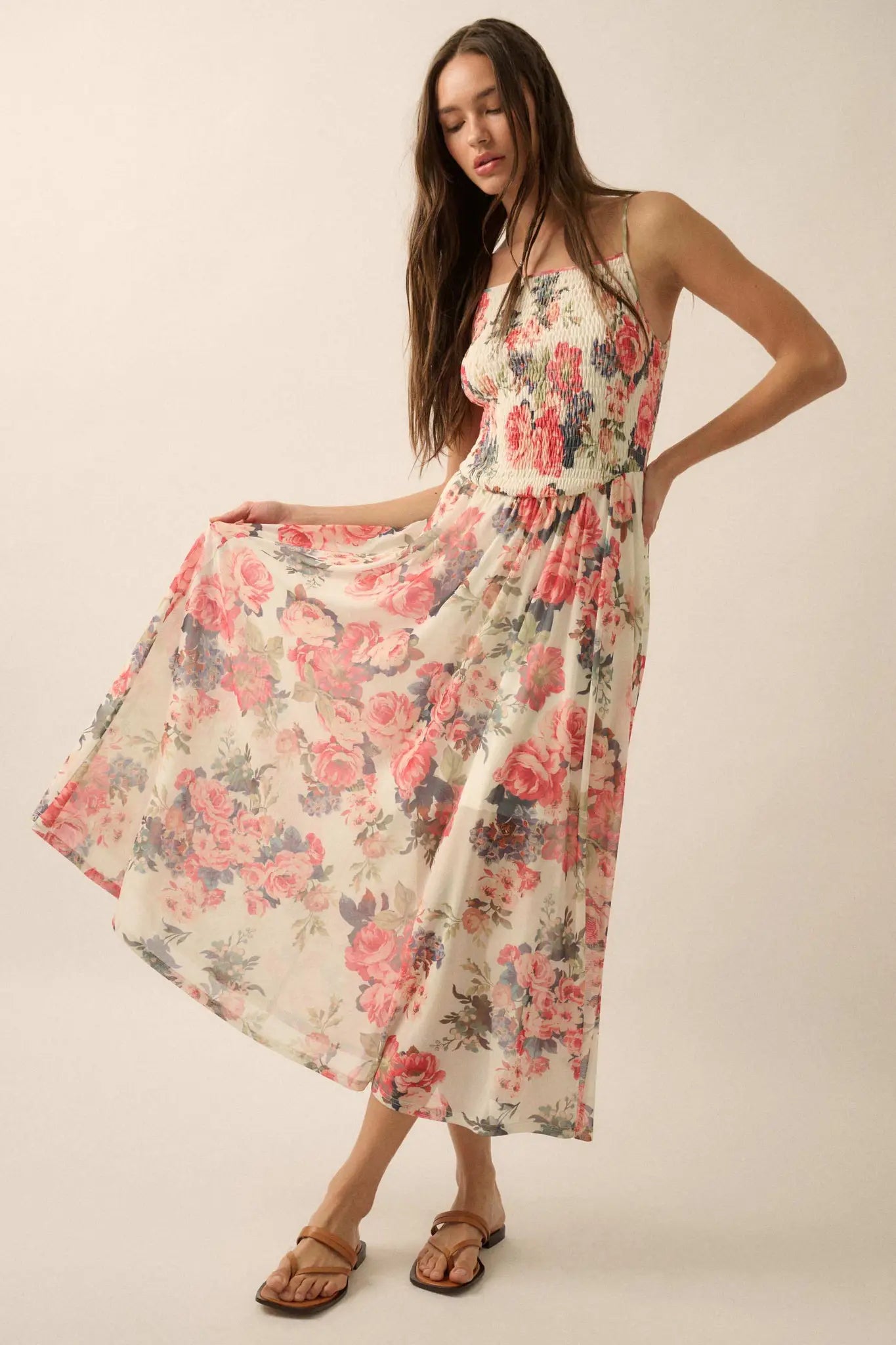 Bloom to Life Floral Mesh Smocked Maxi Dress - ShopPromesa