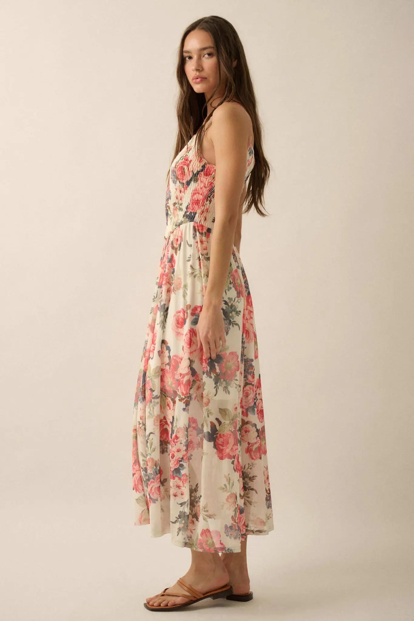 Bloom to Life Floral Mesh Smocked Maxi Dress - ShopPromesa