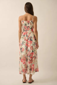 Bloom to Life Floral Mesh Smocked Maxi Dress - ShopPromesa