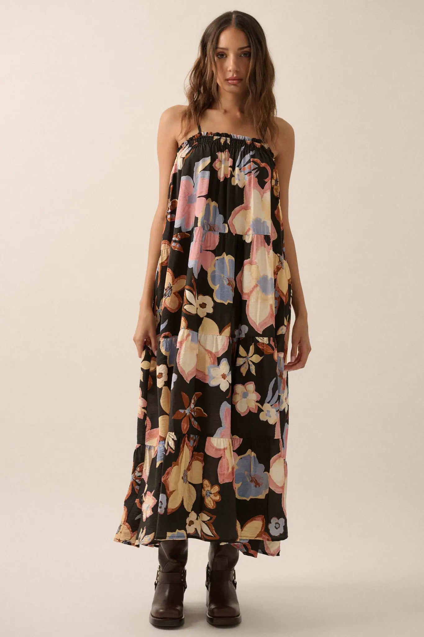 Growing Places Textured Floral Tiered Maxi Dress - ShopPromesa