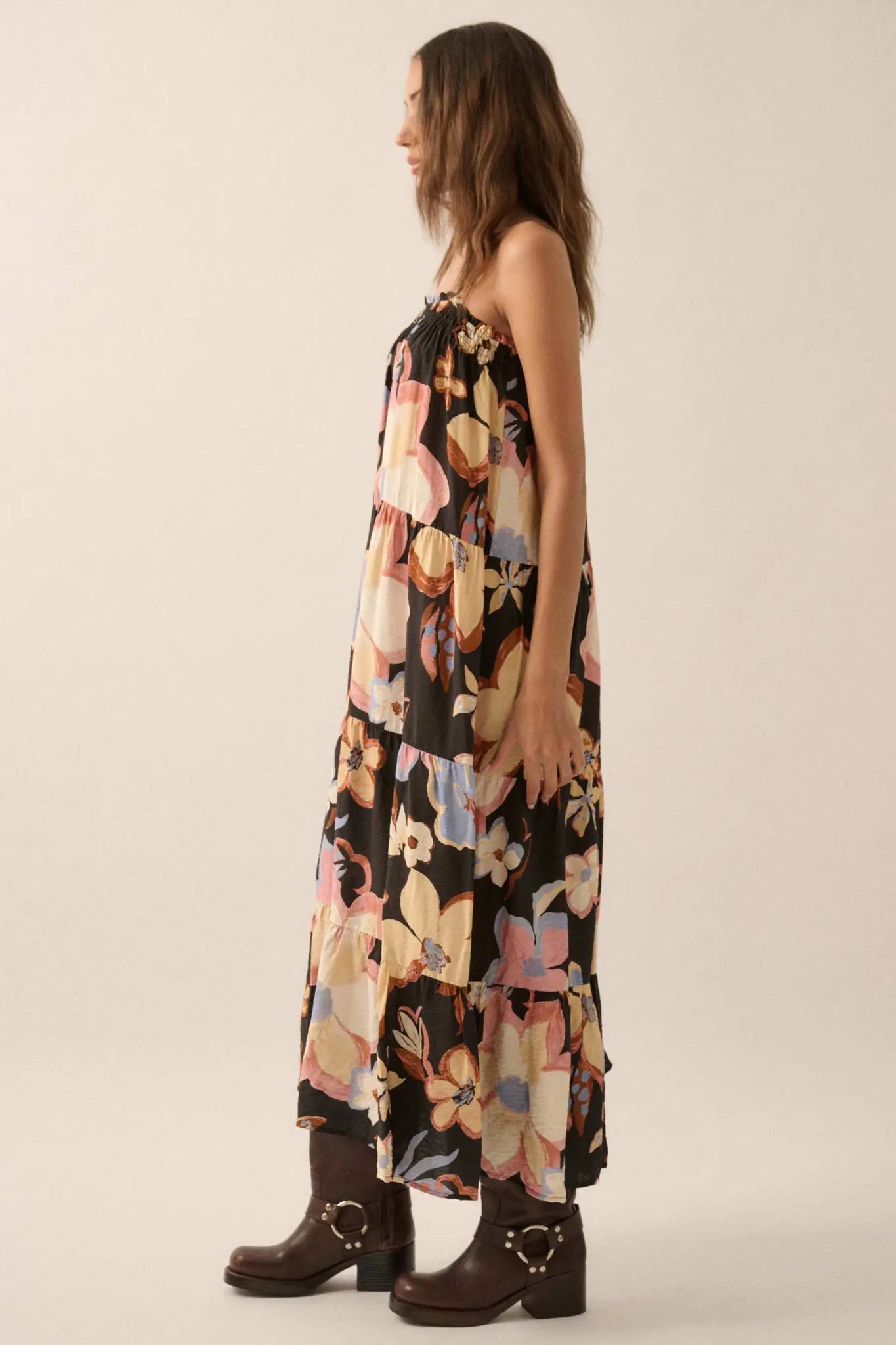 Growing Places Textured Floral Tiered Maxi Dress - ShopPromesa