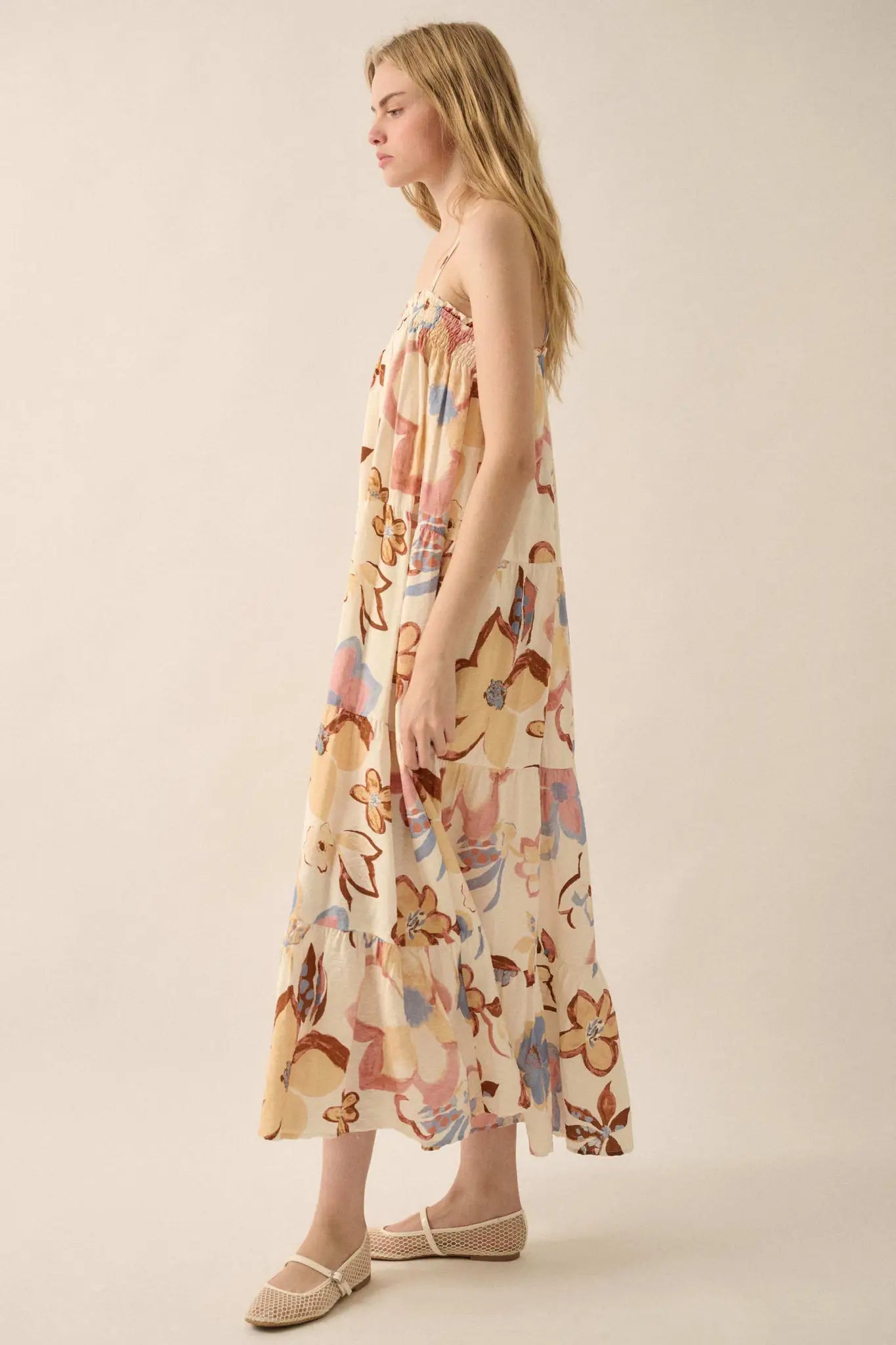 Growing Places Textured Floral Tiered Maxi Dress - ShopPromesa