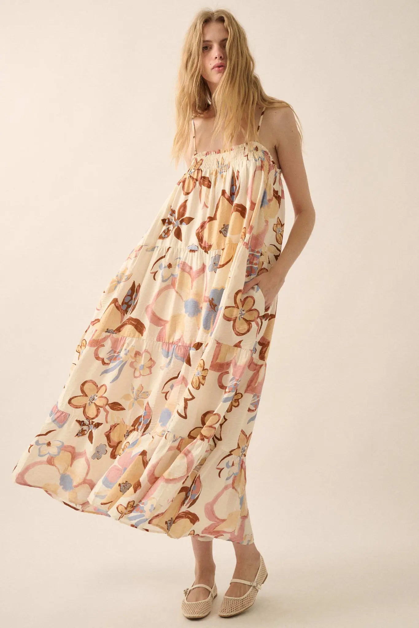 Growing Places Textured Floral Tiered Maxi Dress - ShopPromesa