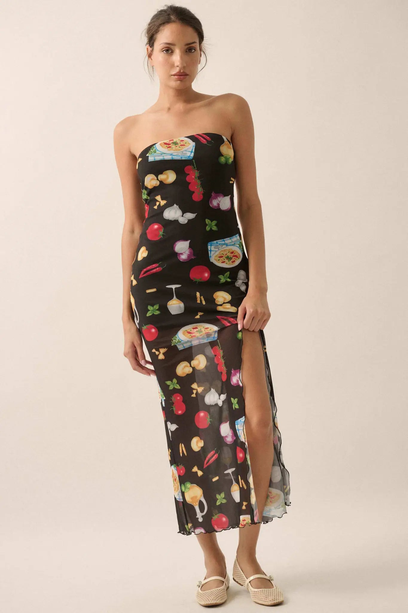 Mambo Italiano Printed Mesh Strapless Maxi Dress - ShopPromesa