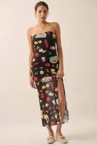 Mambo Italiano Printed Mesh Strapless Maxi Dress - ShopPromesa