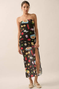 Mambo Italiano Printed Mesh Strapless Maxi Dress - ShopPromesa