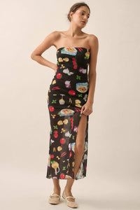 Mambo Italiano Printed Mesh Strapless Maxi Dress - ShopPromesa