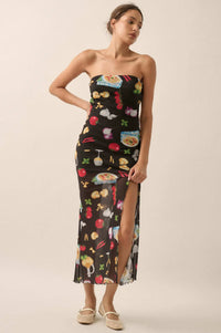 Mambo Italiano Printed Mesh Strapless Maxi Dress - ShopPromesa