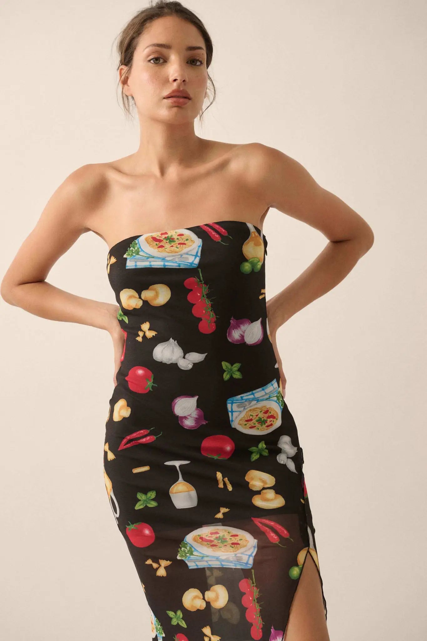 Mambo Italiano Printed Mesh Strapless Maxi Dress - ShopPromesa