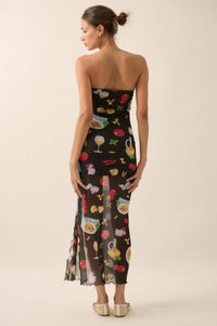 Mambo Italiano Printed Mesh Strapless Maxi Dress - ShopPromesa