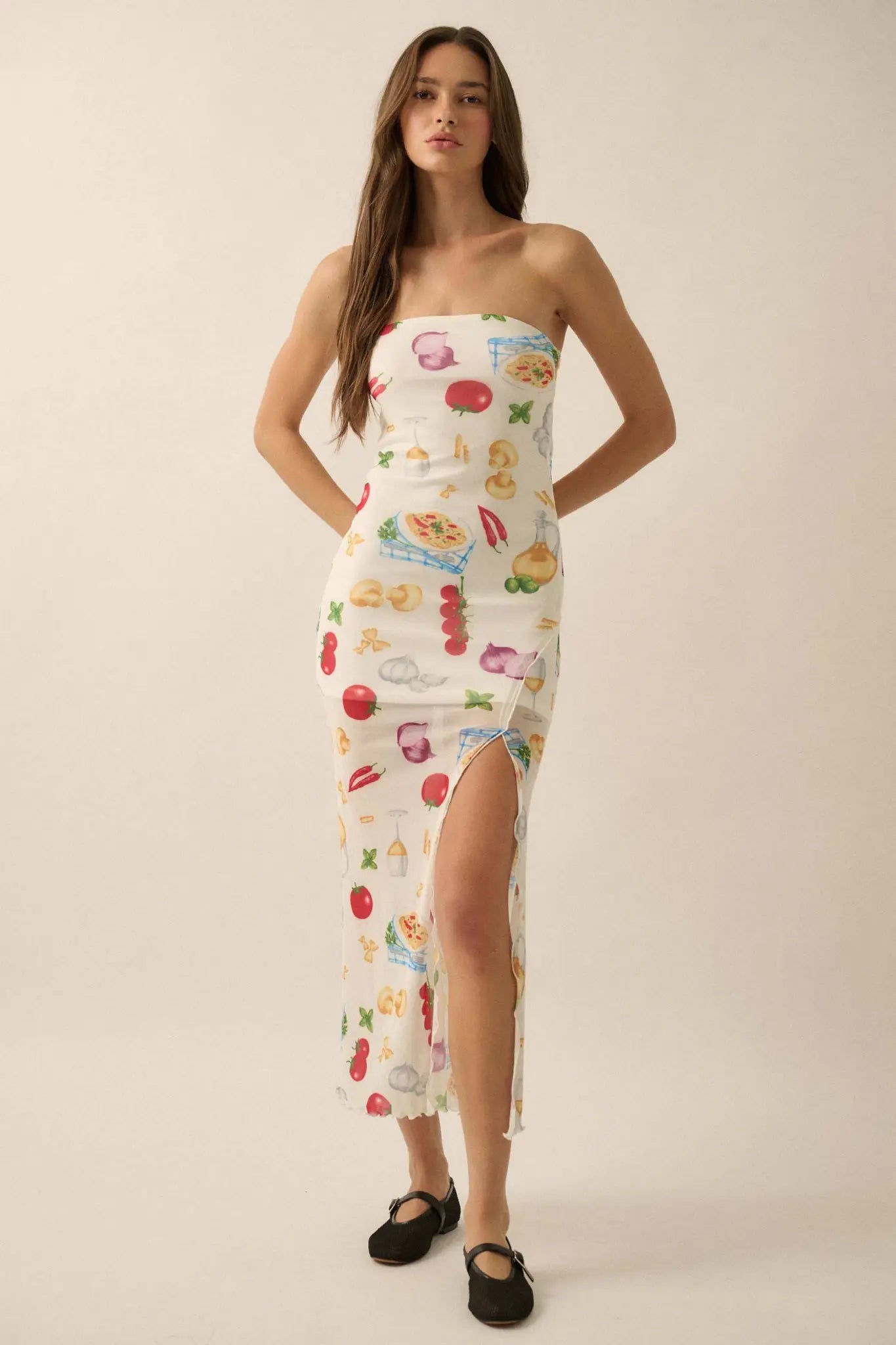 Mambo Italiano Printed Mesh Strapless Maxi Dress - ShopPromesa