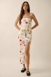 Mambo Italiano Printed Mesh Strapless Maxi Dress - ShopPromesa