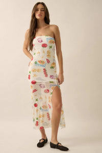 Mambo Italiano Printed Mesh Strapless Maxi Dress - ShopPromesa