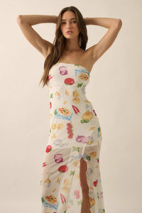 Mambo Italiano Printed Mesh Strapless Maxi Dress - ShopPromesa